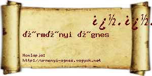 Ürményi Ágnes névjegykártya
